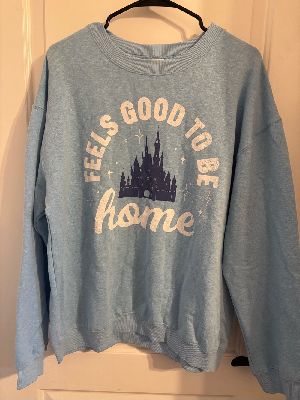 Disney Light Blue Crewneck Sweatshirt "Feels Good To Be Home"